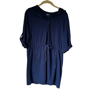 Lands End Navy Blue Full Zip Adjustable Sleeve Hooded Swim Cover Up Womens Large